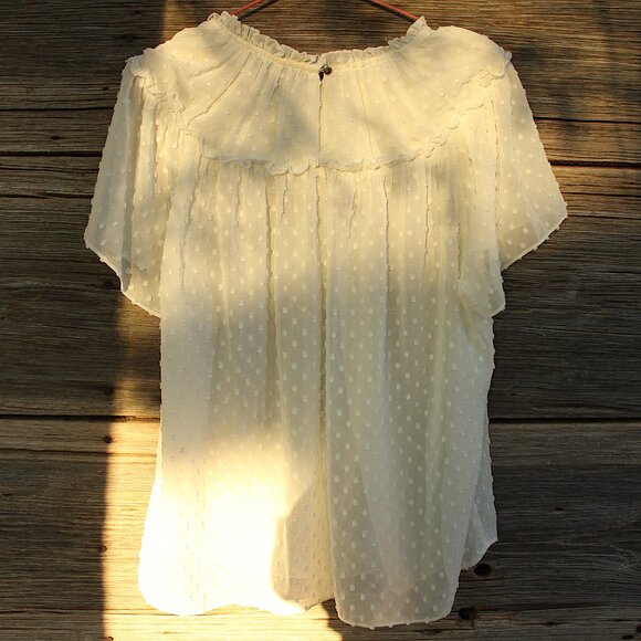 'J. Crew' white gathered bib swiss polka dots sheer top - Picture 4 of 8